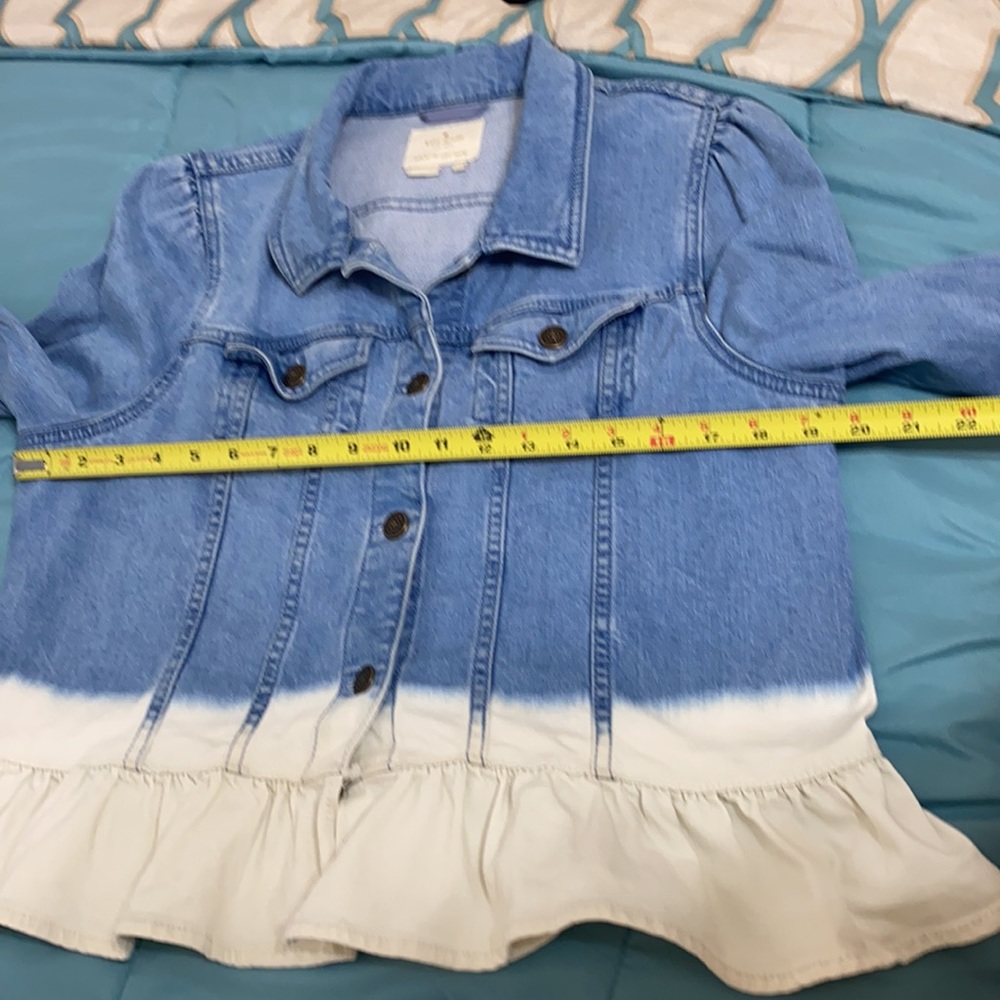 Kate Spade denim jacket dip dye peplum ruffle style size large - Picture 14 of 15